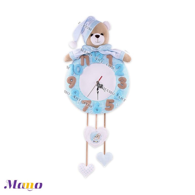 ساعت عروسکی خرس مامو آبی ( نانان ) - بهترین در سیسمونی نوزاد و دکوراسیون اتاق کودک
