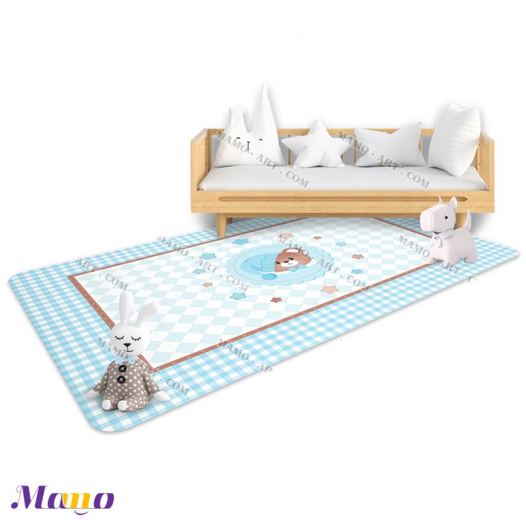 فرش مستطیل فانتزی عروسکی اتاق کودک خرس مامو آبی ( نانان ) - بهترین سیسمونی نوزاد و دکوراسیون اتاق کودک