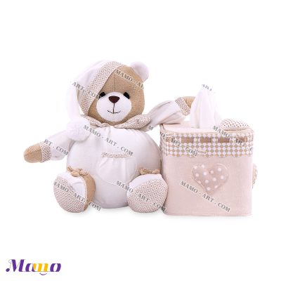 دستمال مربع خرس مامو کرم ( نانان ) - بهترین سیسمونی نوزاد و دکوراسیون اتاق کودک