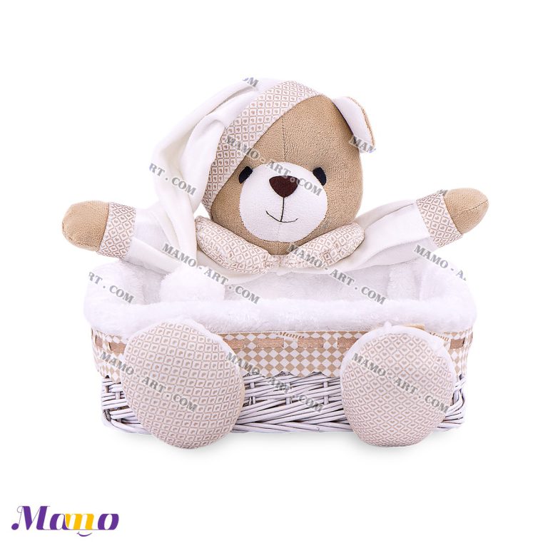 سبد لوازم بهداشتی مربع خرس مامو کرم ( نانان ) - بهترین سیسمونی نوزاد و دکوراسیون اتاق کودک