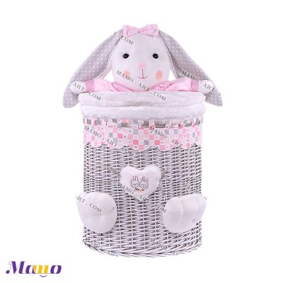 سبد لباس عروسکی استوانه خرگوش مامو صورتی - بهترین سیسمونی نوزاد و دکوراسیون اتاق کودک
