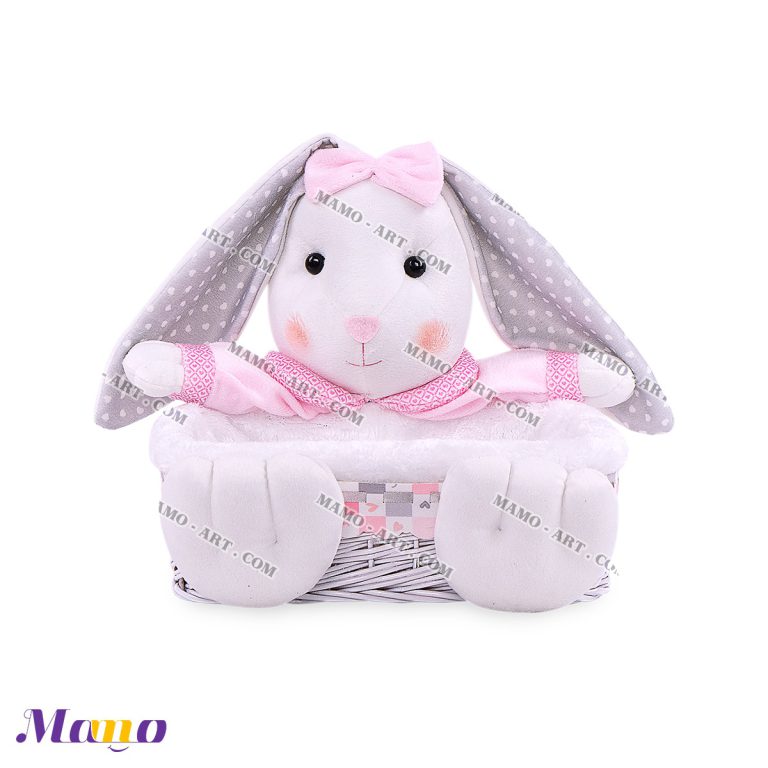 سبد عروسکی لوازم بهداشتی مربع خرگوش مامو صورتی - بهترین سیسمونی نوزاد و دکوراسیون اتاق کودک