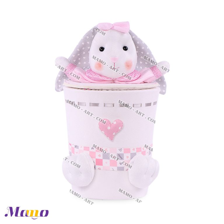 سطل زباله عروسکی مخمل خرگوش مامو صورتی - بهترین سیسمونی نوزاد و دکوراسیون اتاق کودک